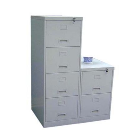 Comparison of HFC-132 series steel filing cabinets showing 4-drawer and 2-drawer models in different heights and depths.