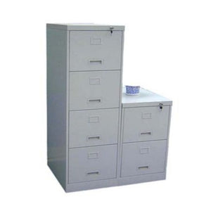 Comparison of HFC-132 series steel filing cabinets showing 4-drawer and 2-drawer models in different heights and depths.