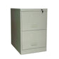 HFC-132A 2-drawer steel filing cabinet in grey, featuring recessed plastic handles and a central security lock.