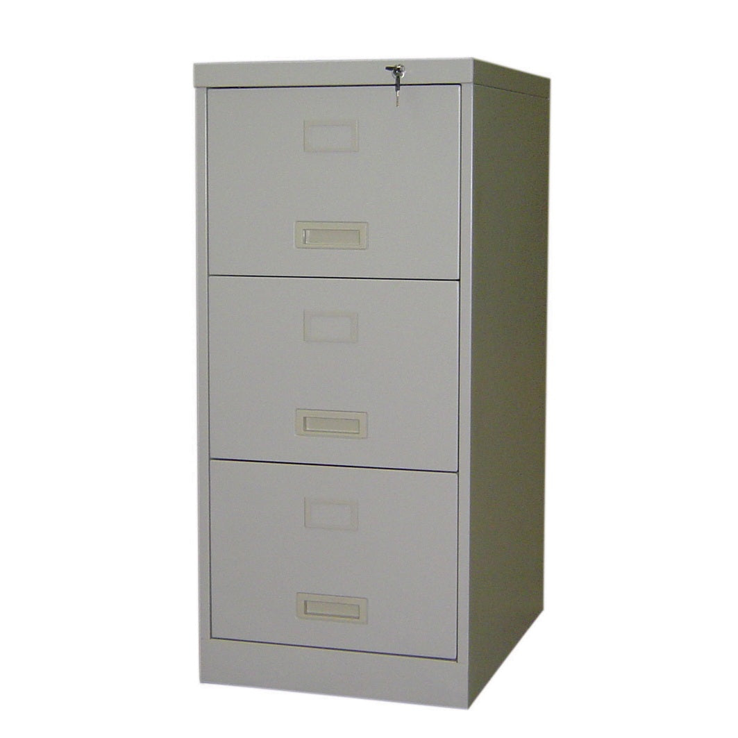 HFC-132B 3-drawer professional steel office filing cabinet in grey, durable metal construction for Foolscap file storage.