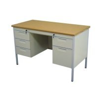 HFD-120 Steel Table with Double Side Pedestal & Wooden Top
