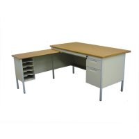 HFD-121 L-Shape Steel Table with Single Side Pedestal & Wooden Top